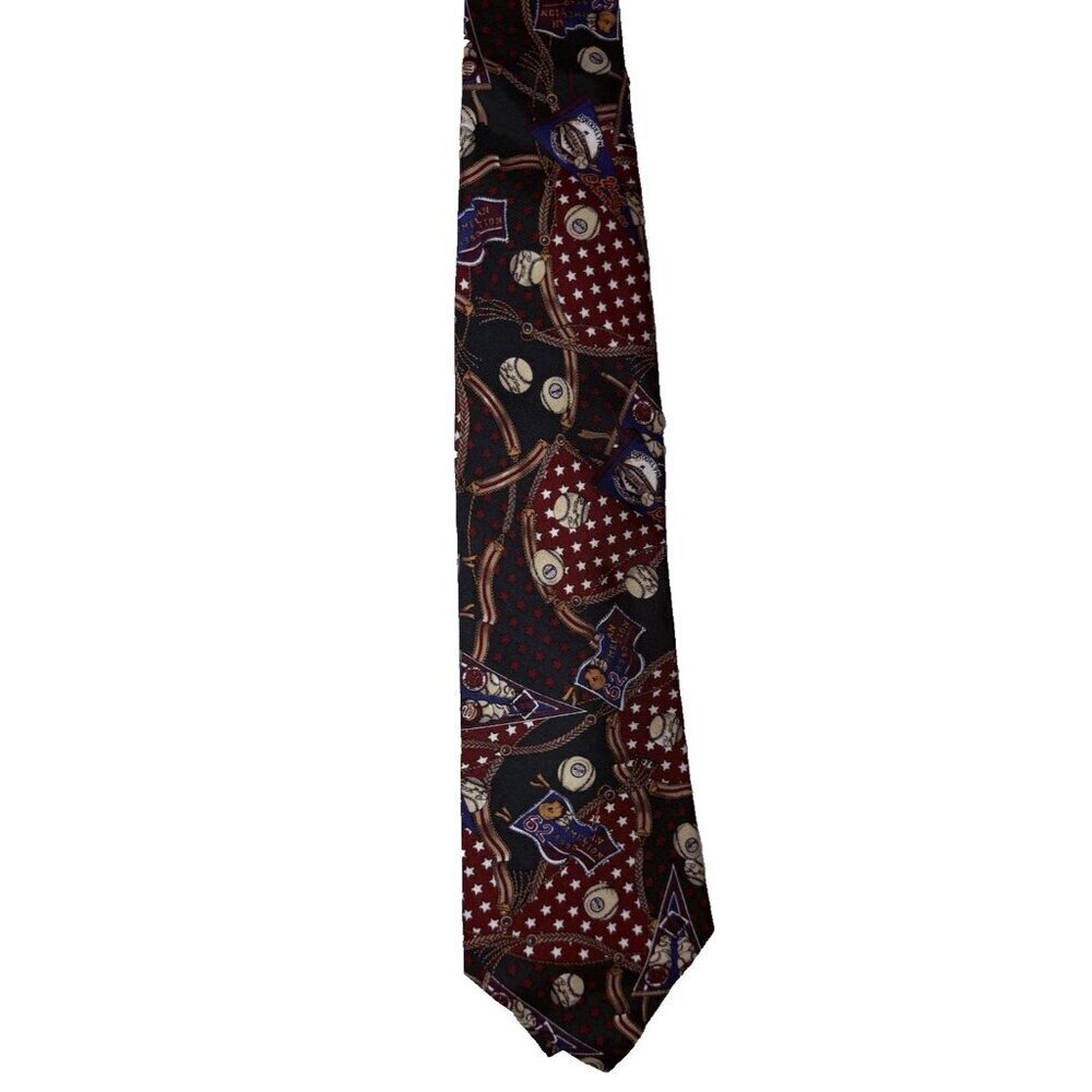 VTG Burberry London Tie with Baseball Theme 100% Silk - Picture 6 of 10